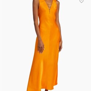 Frame Lace Up Satin Midi Dress